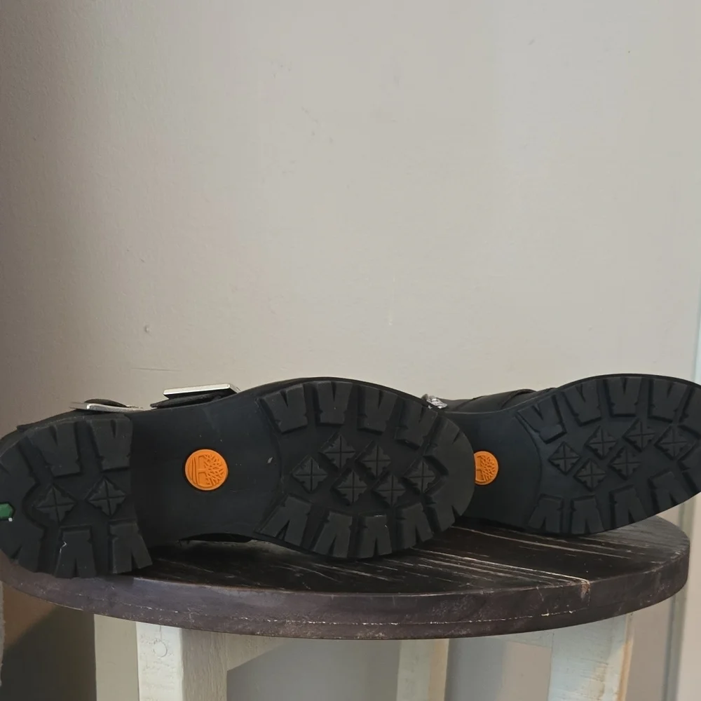 Timberland Women's Black Moto Boots with Silver Buckles - Picture 2 of 3